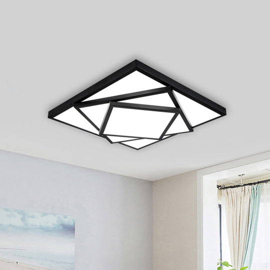 Modern Metal LED Flush Mount Ceiling Light Fixture for Living Room - Black/White, Rectangle/Square, 16"/19.5"/25" Wide