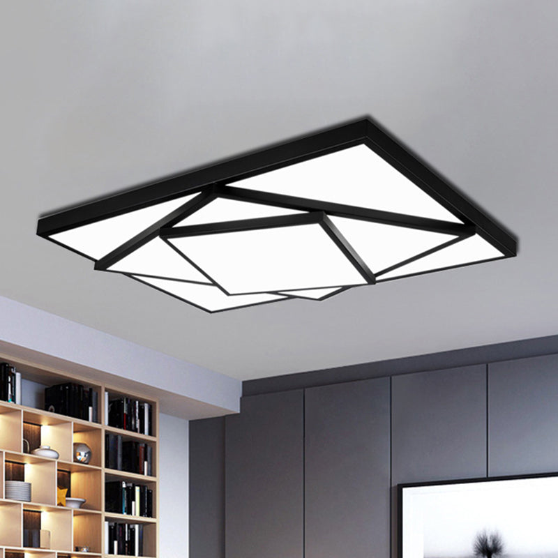 Modern Metal LED Flush Mount Ceiling Light Fixture for Living Room - Black/White, Rectangle/Square, 16"/19.5"/25" Wide