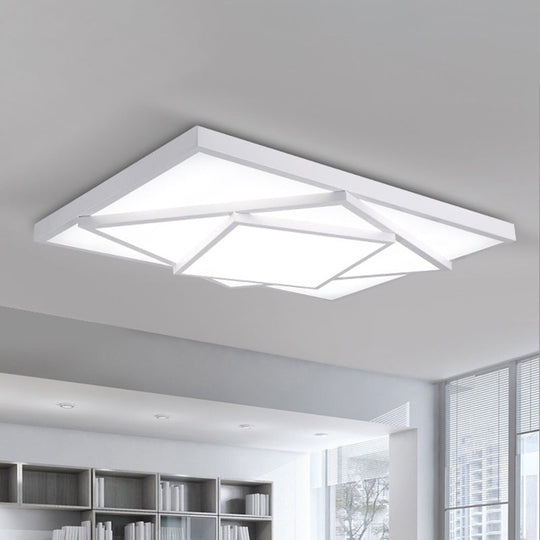 Modern Metal LED Flush Mount Ceiling Light Fixture for Living Room - Black/White, Rectangle/Square, 16"/19.5"/25" Wide