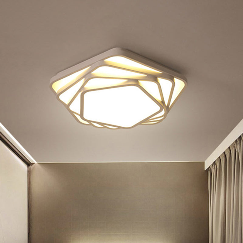 Contemporary LED Flush Ceiling Light - Pentagon Design in Warm/White for Bedroom - Acrylic Diffuser Included