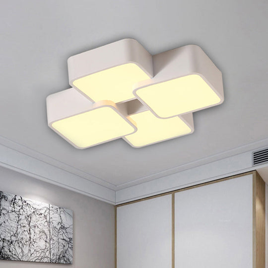 Modern Acrylic Flush Ceiling Light with Square Design - 4/6 Lights - White Finish in Warm/White Light