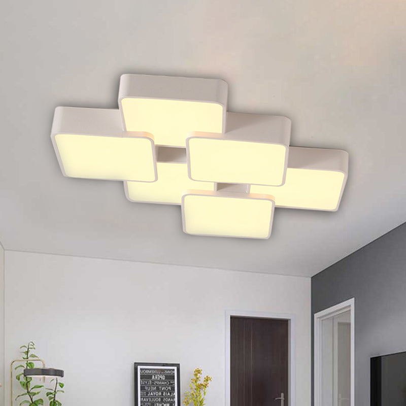 Modern Acrylic Flush Ceiling Light with Square Design - 4/6 Lights - White Finish in Warm/White Light