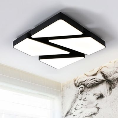 Modern LED Flush Mount Lighting: 25.5"/37.5" W, Acrylic Shade, Black/White, Square/Rectangular Ceiling Light, Warm/White Light
