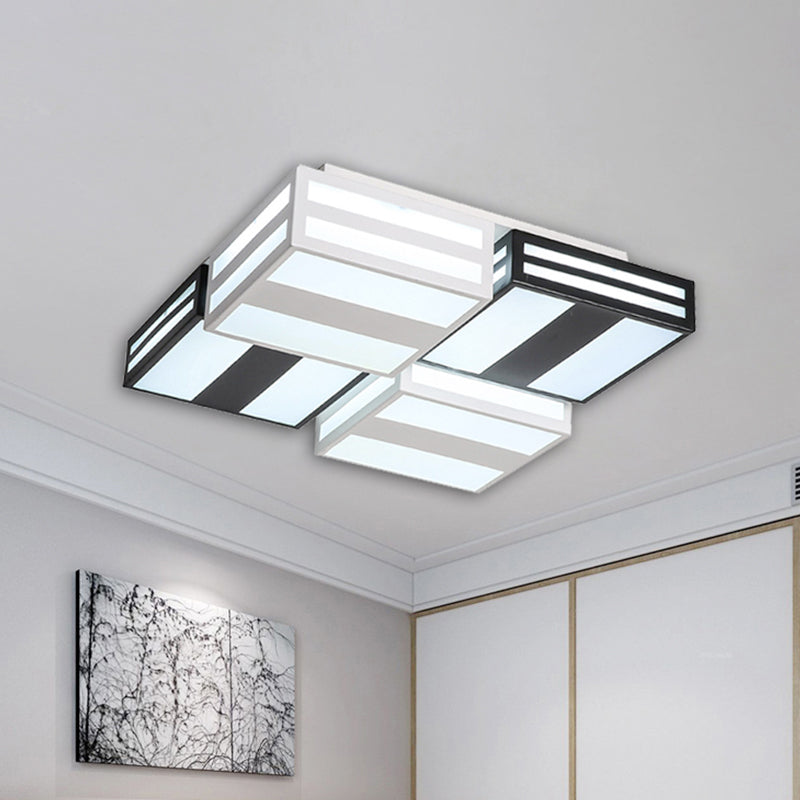 Modern LED Ceiling Lamp with Stripe Pattern in Warm/White Acrylic - Perfect for Bedroom, Black/White Ceiling Mount