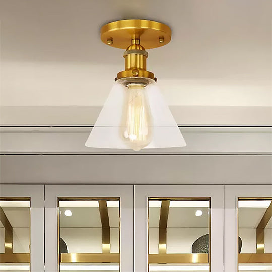 Industrial Clear Glass Ceiling Light in Black/Brass/Copper - Single Bulb Semi Flush Mount