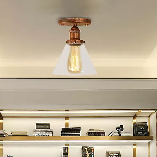Industrial Clear Glass Ceiling Light in Black/Brass/Copper - Single Bulb Semi Flush Mount