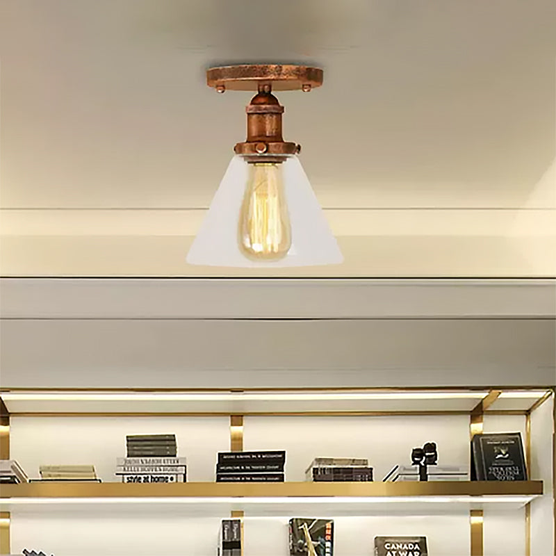 Industrial Clear Glass Ceiling Light In Black/Brass/Copper - Single Bulb Semi Flush Mount