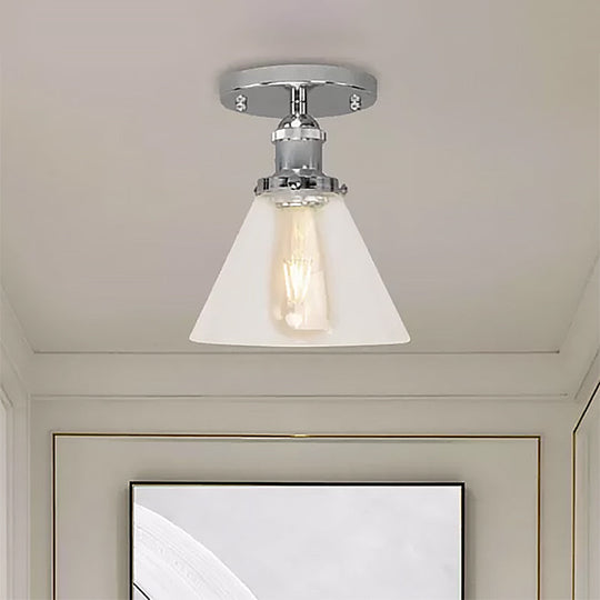 Industrial Clear Glass Ceiling Light in Black/Brass/Copper - Single Bulb Semi Flush Mount