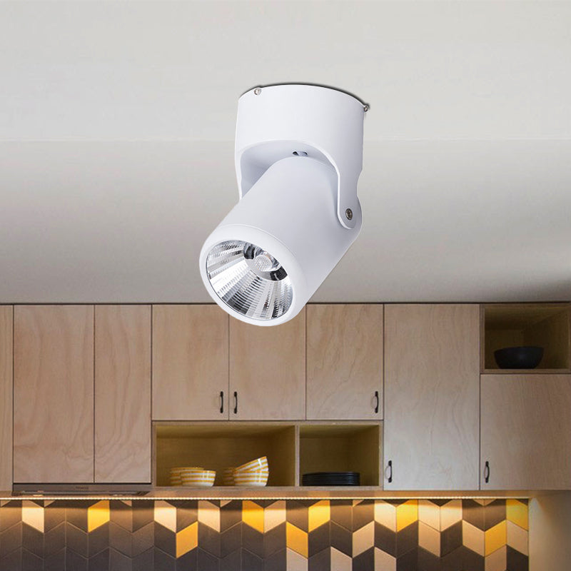 Stylish Mini Semi Flush LED Ceiling Light with Rotatable Metal Cylinder Shade in Black/White for Living Room - Loft