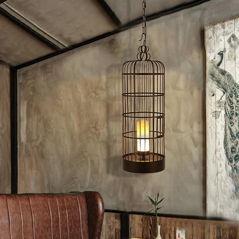Industrial Metal Hanging Light Kit - Cylinder Shape Black/Blue Pendant Lighting For Dining Room
