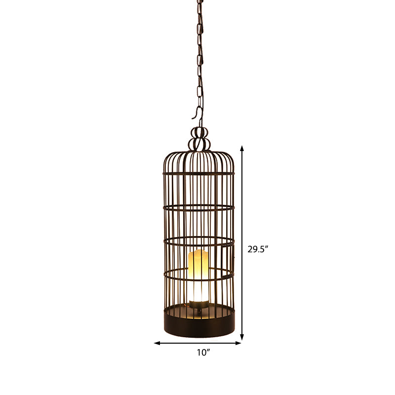 Industrial Metal Hanging Light Kit - Cylinder Shape Black/Blue Pendant Lighting For Dining Room