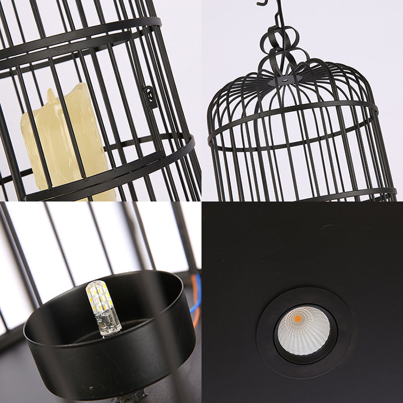 Industrial Metal Hanging Light Kit - Cylinder Shape Black/Blue Pendant Lighting For Dining Room