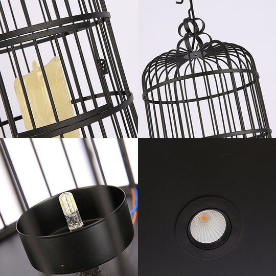 Industrial Metal Hanging Light Kit - Cylinder Shape Black/Blue Pendant Lighting For Dining Room
