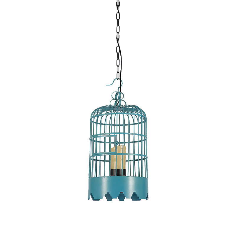 Industrial Metal Hanging Light Kit - Cylinder Shape Black/Blue Pendant Lighting For Dining Room