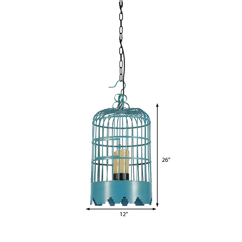 Industrial Metal Hanging Light Kit - Cylinder Shape Black/Blue Pendant Lighting For Dining Room