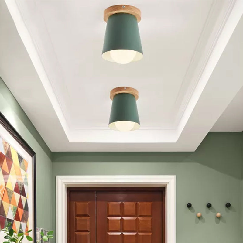 Contemporary Conical Ceiling Light, Gray/White/Green - Metal Flush Mount for Bedroom