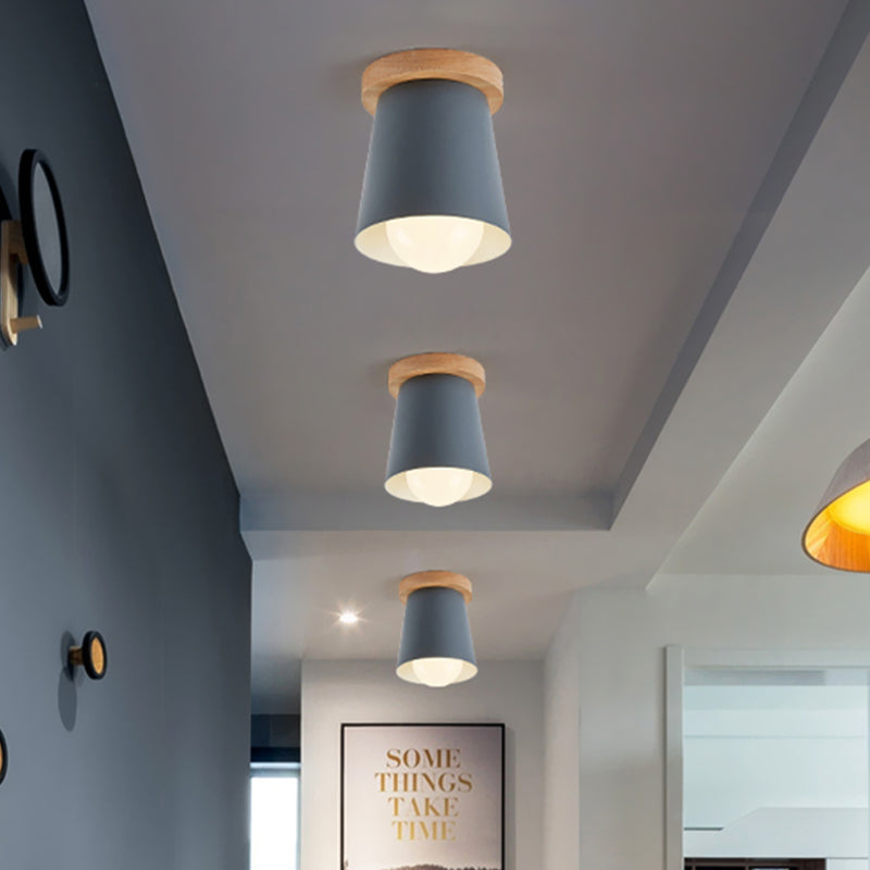 Contemporary Conical Ceiling Light, Gray/White/Green - Metal Flush Mount for Bedroom