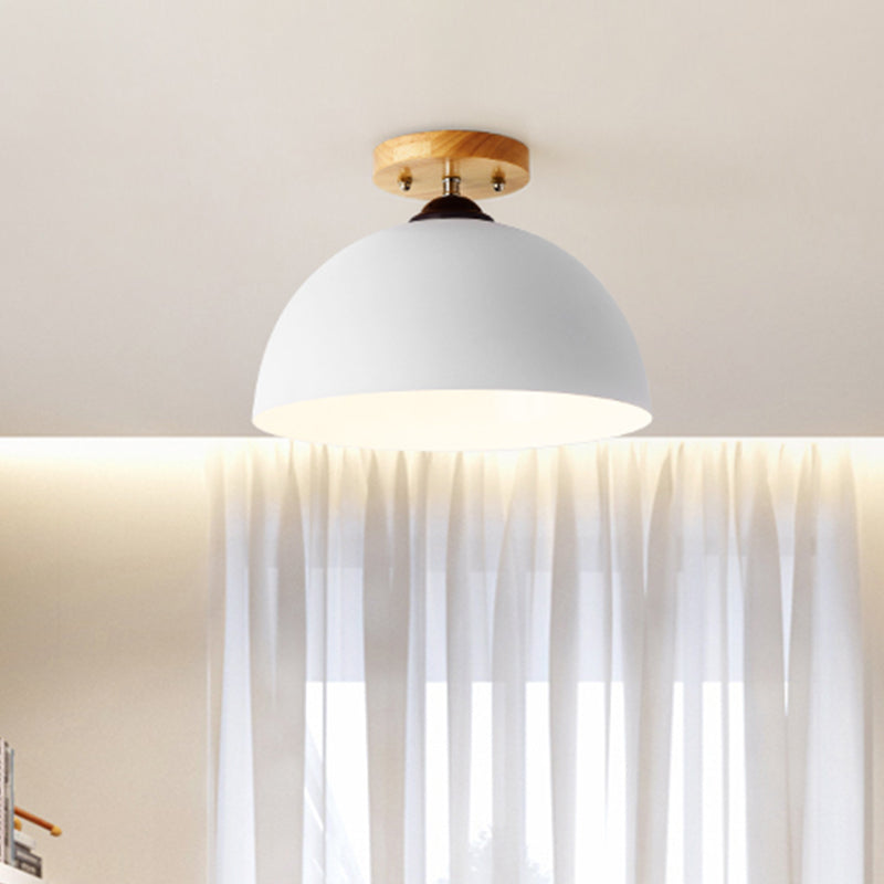 Metallic 1 Head Semi Flush Ceiling Light In Red/Pink/White/Gray For Bedroom - 12 Wide