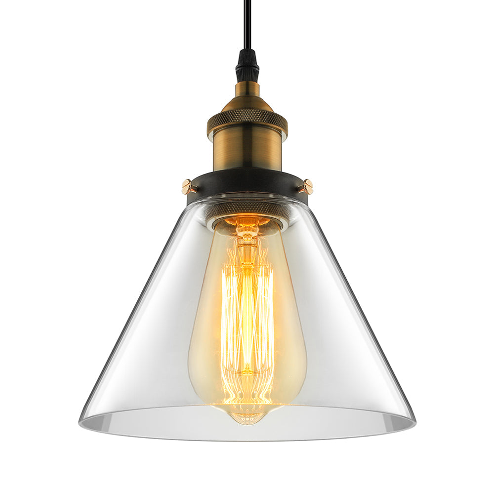 Wide Cone Pendant Light - Industrial Grey/Brown/Clear Glass Hang Lamp - 5.5"/7" - Bronze