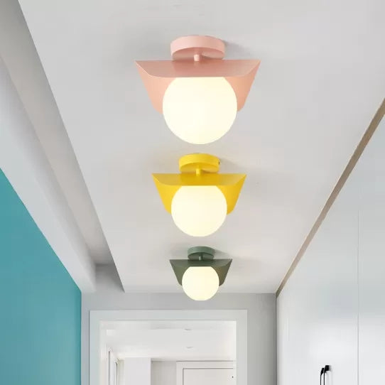 Macaron Loft Flush Mount Light: Orb Shade, Frosted Glass, 1-Bulb Ceiling Fixture for Hallway