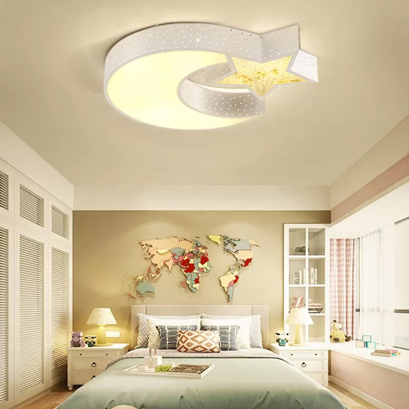 Hollow Star Moon Led Ceiling Light For Kids Study Room White /