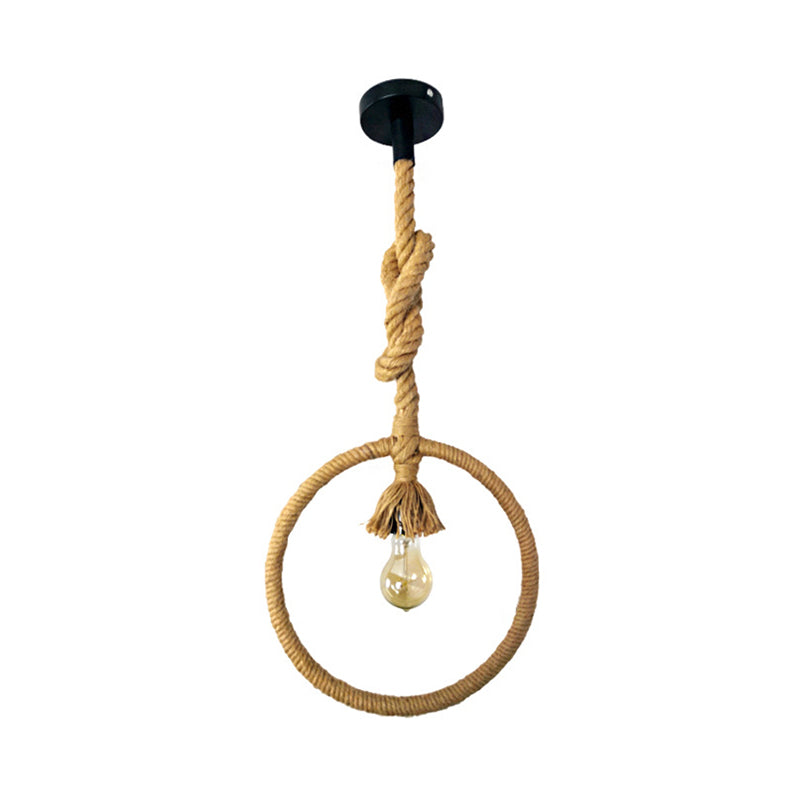 Suspension industrielle en corde - Lampe suspendue rustique à 1 lumière pour restaurant Ring | Cordon noué beige