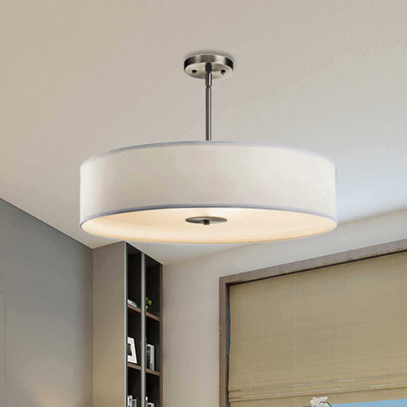 Modern White Fabric Drum Pendant Light with LED, Available in 3 Sizes