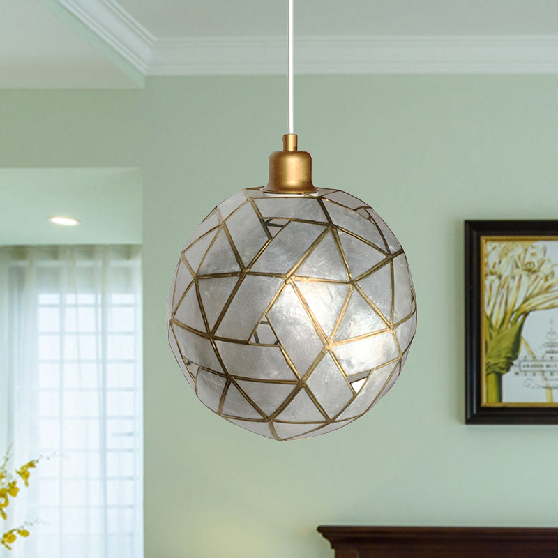 Gold Pendant Lamp with Ball Shell Shade - 1 Light Dining Room Ceiling Light