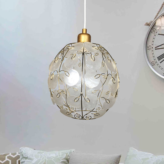 Contemporary White & Gold Sphere Pendant Light - Hanging Ceiling Lamp