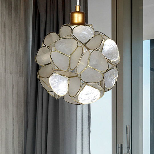 Modern Shell Globe Pendant: Elegant 1-Light Hanging Ceiling Fixture in White/Beige
