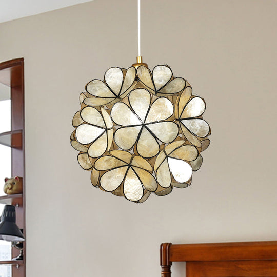 Modern Shell Globe Pendant: Elegant 1-Light Hanging Ceiling Fixture in White/Beige