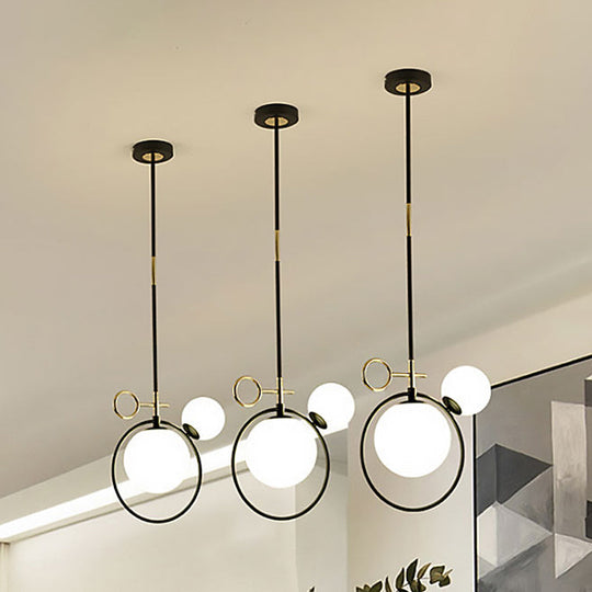 Contemporary Black LED Globe Glass Pendant Light - 2-Light Fixture for Living Room