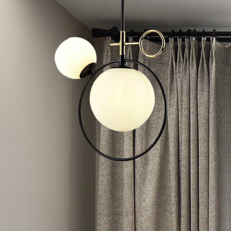 Contemporary Black LED Globe Glass Pendant Light - 2-Light Fixture for Living Room