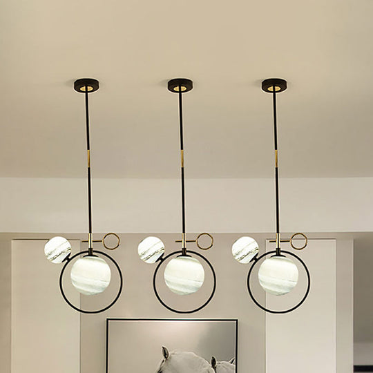 Contemporary Black LED Globe Glass Pendant Light - 2-Light Fixture for Living Room