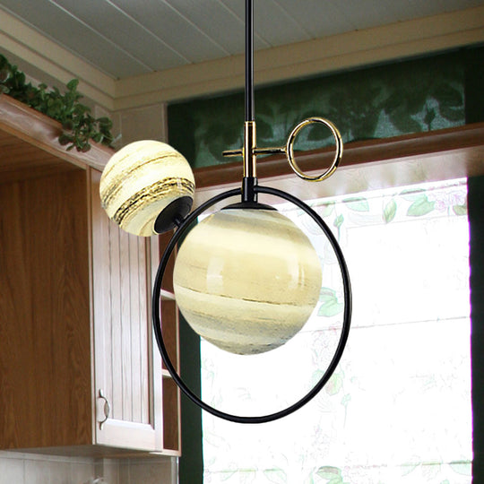 Contemporary Black Led Glass Pendant Light Fixture - 2 Lights For Living Room