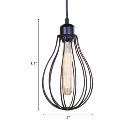 Vintage Industrial Metallic Black/Brass Pendant Ceiling Light with Wire Cage and Bulb Shade