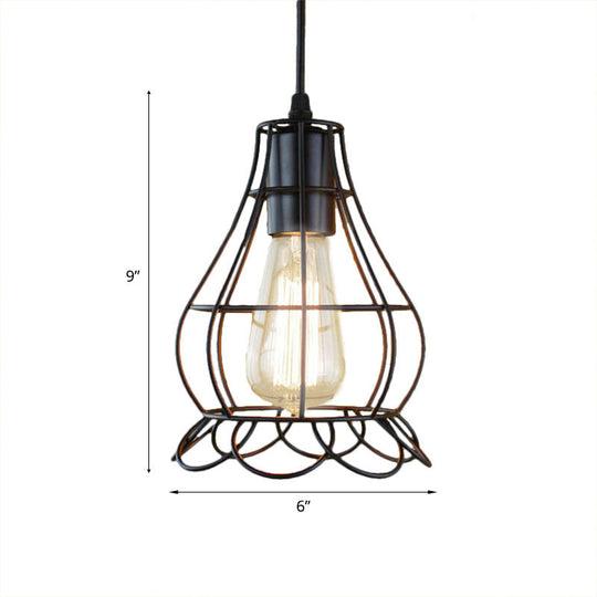 Industrial Metal Pendant Lighting with Height Adjustable Flower Cage Shade - Perfect for Bedroom Ceilings