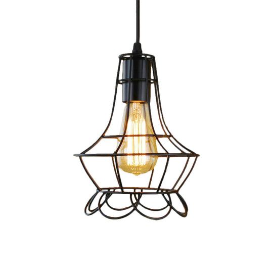 Industrial Metal Pendant Lighting with Height Adjustable Flower Cage Shade - Perfect for Bedroom Ceilings