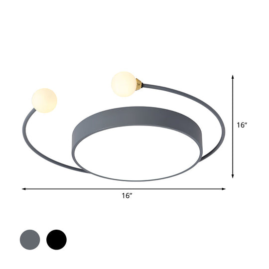 Modern Black/Grey Led Drum Ceiling Light With Dual Modes (White/Warm) - Flush Mount