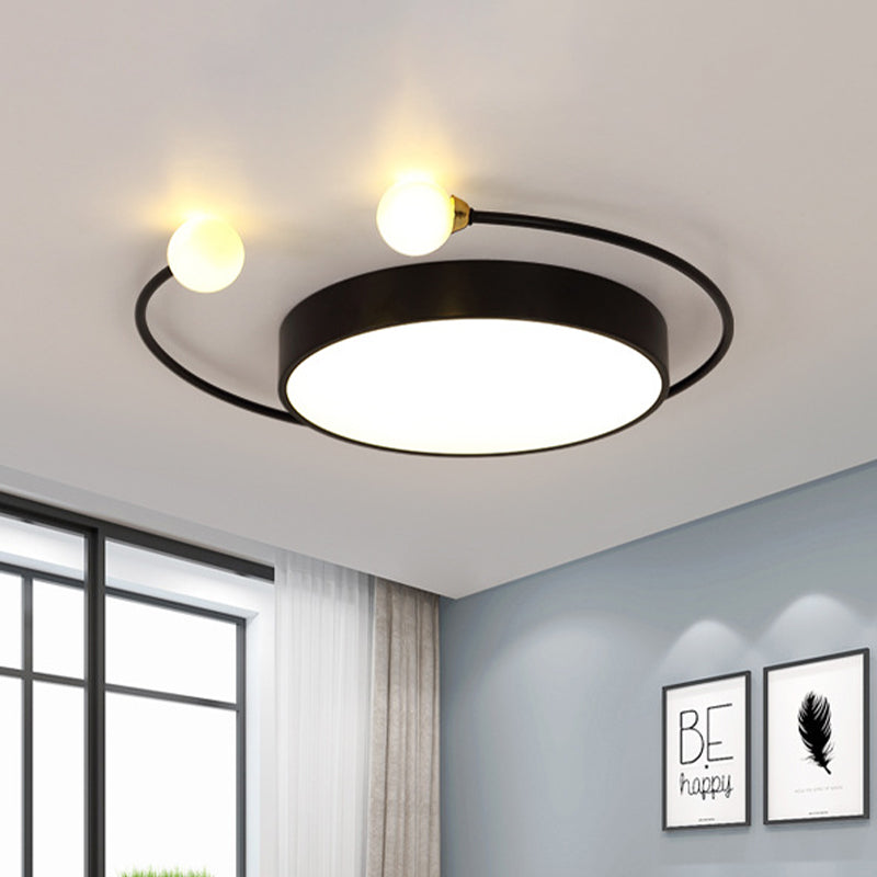 Modern Black/Grey LED Drum Ceiling Light with Dual Light Modes (White/Warm) - Flush Mount