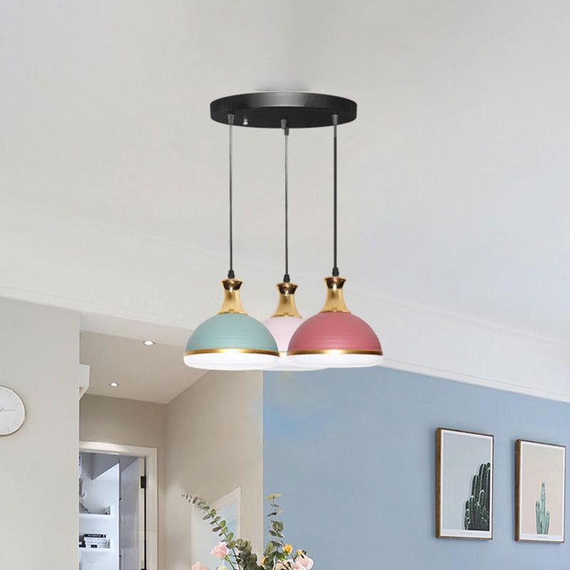Black Dome Metal Hanging Light Kit - Simple 3-Bulb Pendant Lamp for Dining Table