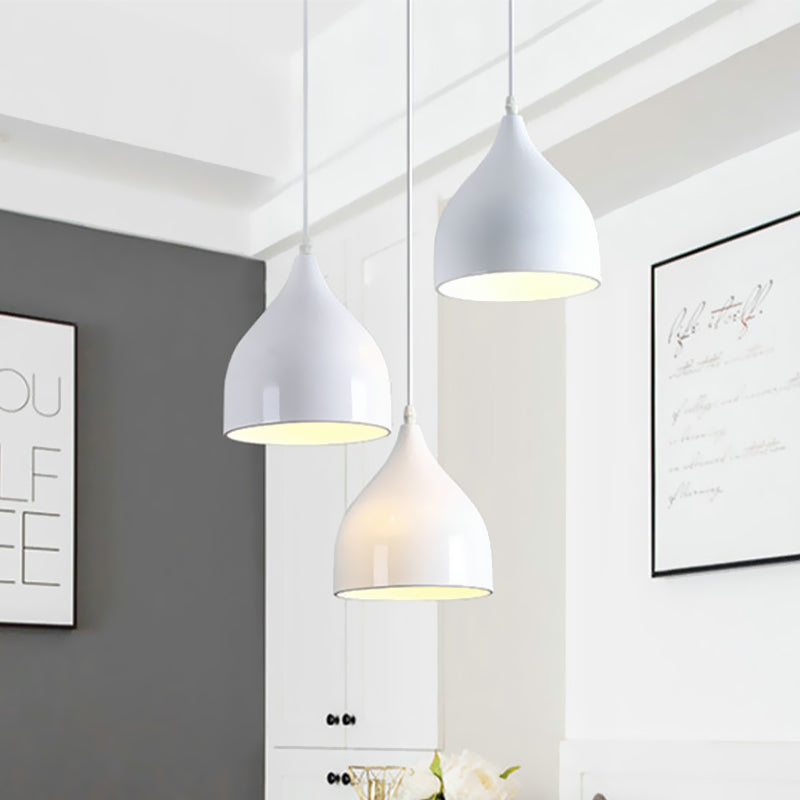 Modern White Multi-Light Pendant - Onion Style With Metallic Finish 3 Lights Hanging Ceiling Lamp