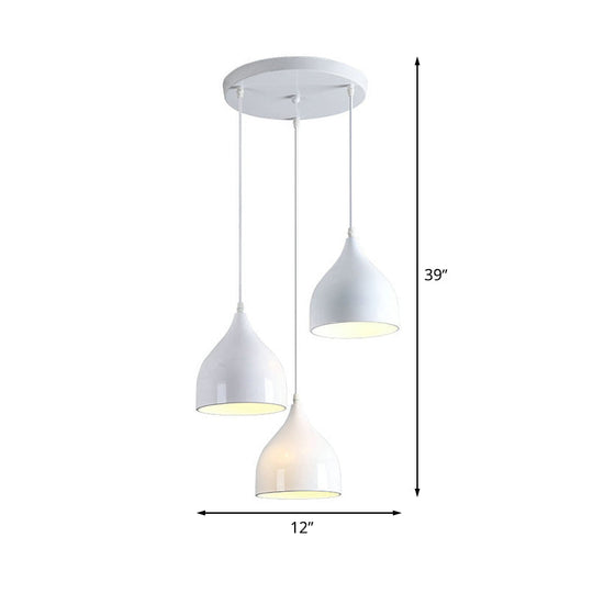Modern White Multi-Light Pendant - Onion Style With Metallic Finish 3 Lights Hanging Ceiling Lamp