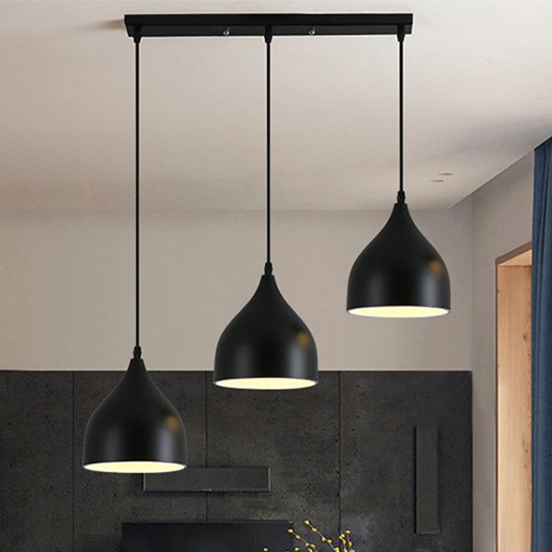 Black Metallic Onion Pendant Lamp with 3 Contemporary Heads and Down Lighting