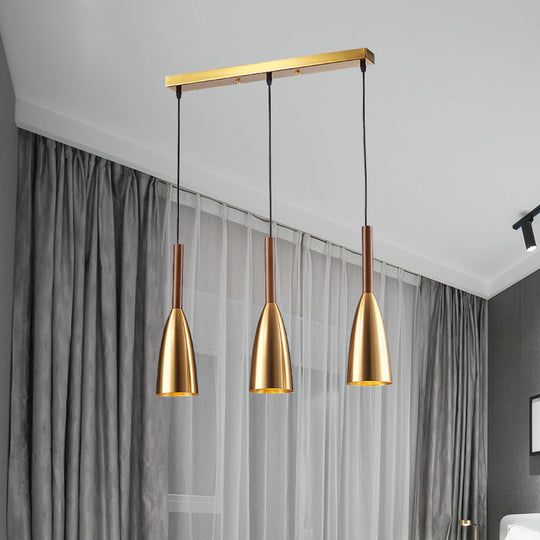 Modern Gold Bullet Cluster Pendant Light With 3-Bulb Metal Ceiling Canopy