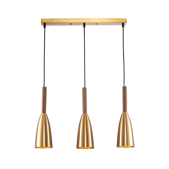 Modern Gold Bullet Cluster Pendant Light With 3-Bulb Metal Ceiling Canopy