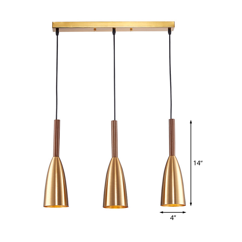 Modern Gold Bullet Pendant Light with 3 Bulbs & Linear Canopy
