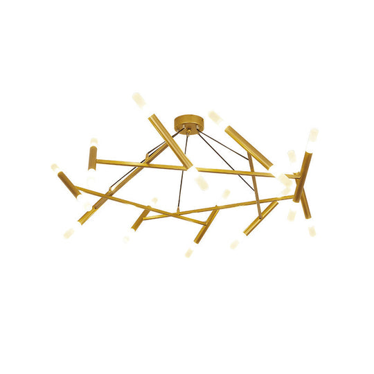 Brass Led Cluster Pendant Light With Contemporary Metallic Slim Tube Design - 20 Bulbs