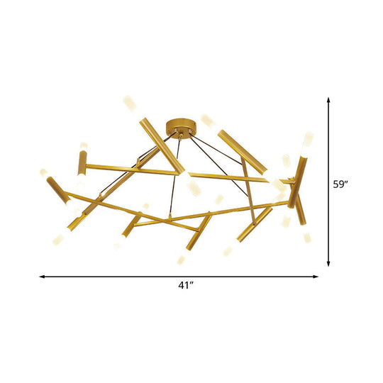 Brass Led Cluster Pendant Light With Contemporary Metallic Slim Tube Design - 20 Bulbs