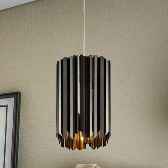 Modern Metal Pendant Light with Black/Chrome/Gold Finish - 1-Light Cylindrical Hanging Lamp